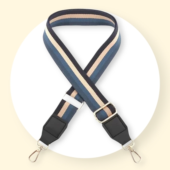 🆕 Adjustable Navy Blue Stripe Replacement Strap - Purse, Bag, Camera, Guitar - Picture 1 of 14